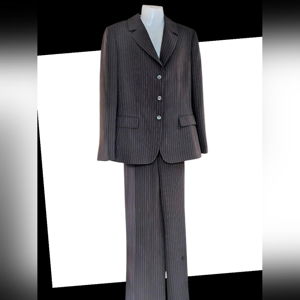 Ladies Tahari Chocolate Brown Pinstripe Suit Classic style, Size 16